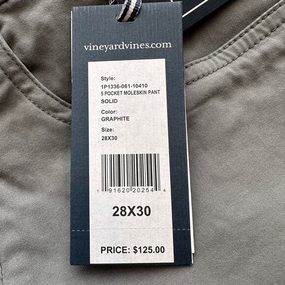 Vineyard Vines 5 Pocket Moleskin Pant Graphite Grey Size 28 X 30 NWT Straight - Picture 10 of 11